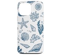 Vintage Ocean Seashells Coastal Linocut Blu Custodia per iPhone 13 Pro Max