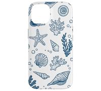 Vintage Ocean Seashells Coastal Linocut Blu Custodia per iPhone 14