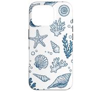 Vintage Ocean Seashells Coastal Linocut Blu Custodia per iPhone 16 Pro