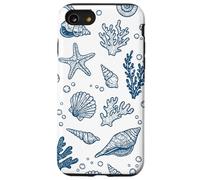 Vintage Ocean Seashells Coastal Linocut Blu Custodia per iPhone SE (2020) / 7/8