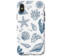 Vintage Ocean Seashells Coastal Linocut Blu Custodia per iPhone X/XS