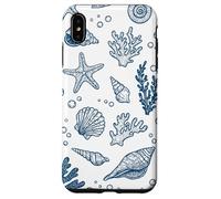 Vintage Ocean Seashells Coastal Linocut Blu Custodia per iPhone XS Max