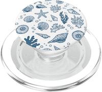 Vintage Ocean Seashells Coastal Linocut Blu PopSockets PopGrip per MagSafe