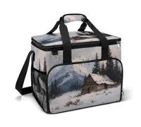 Vintage Old Log Cabin in The Snowy Mountain Camping Cooler Bag isolato Beach Coolers Portable Leak Proof Borse con tracolla
