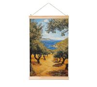 Vintage Olive Grove con il Mare Lino Appeso Pittura, Lino Wall Art Art Pezzo D'arte Moderna Arredamento Casale 40x60 Cm