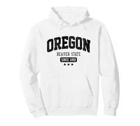 Vintage Oregon Beaver State Atletico Nero Ruvido Testo Felpa con Cappuccio