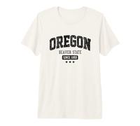 Vintage Oregon Beaver State Atletico Nero Ruvido Testo Maglietta Premium