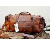 Vintage Originale Capra Marrone Pelle Bagaglio da Viaggio Borsone Weekender