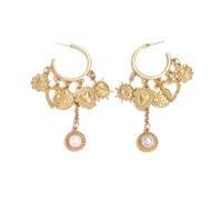 Vintage oro anello orecchini per le donne, Boho celeste cuore e perla Dangle orecchini, Retro Multi - incantesimo dichiarazione anelli per festa e usura quotidiana