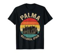 Vintage Palma Mallorca Spain Retro Sunset Cathedral Maglietta