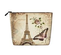 Vintage Parigi Torre Eiffel Farfalla Impermeabile Grande Capacità con Cerniera Viaggio di Lavoro Viaggio Casa Multifunzionale Makeup Bag Storage Bag Portamonete, Nero , Taglia unica