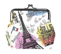 Vintage Paris Eiffel Tower Postcard Portamonete Vintage Pouch Buckle Clutch Bag Kiss-Lock Change Purse Chiusura Chiusura Portafogli per Donna Ragazza