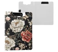 Vintage Peonie Nero Pieghevole Appunti Doppia Clip Portapenne Clip Board con Copertina Rigida Appunti Raccoglitore Ufficio Documenti