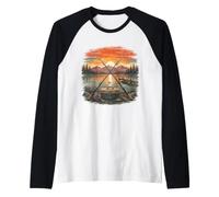 Vintage Pesca Lago Tramonto Mountain Cabin Weekend Vibe Maglia con Maniche Raglan