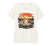 Vintage Pesca Lago Tramonto Mountain Cabin Weekend Vibe Maglietta Premium