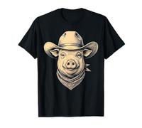 Vintage Pig Cowboy Cappello Bandana Retro Western Maglietta