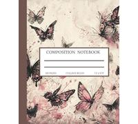 Vintage pink and black Butterfly Composition Notebook - College Ruled (7.5 x 9.75)