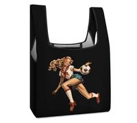 Vintage Pinupgirl Giocare a Calcio Divertente Borsa della spesa Riutilizzabile Stampato Pieghevole Shopping Bag Lavabile Tote Leggero Sacchetto di Immagazzinaggio con Maniglia