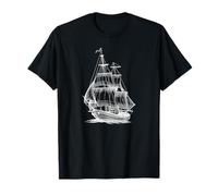 Vintage Pirata Nave Marinaio Barca a vela Barca a vela Sketch Art Maglietta