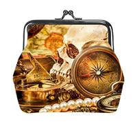 Vintage Pirate Skull Compass Treasures Coin Purse Kiss Lock Change Purse Vintage Trinkets Pouch