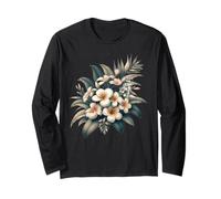 Vintage Plumeria Bianco Floreale Tropical Bloom Estate Maglia a Manica
