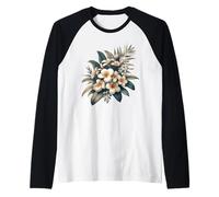 Vintage Plumeria Bianco Floreale Tropical Bloom Estate Maglia con Maniche Raglan