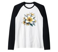 Vintage Plumeria Bianco Floreale Tropical Bloom Estate Maglia con Maniche Raglan