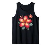Vintage Plumeria Rosso Floreale Tropical Bloom Estate Canotta