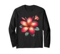 Vintage Plumeria Rosso Floreale Tropical Bloom Estate Maglia a Manica