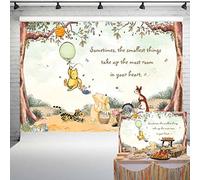 Vintage Pooh Bear Baby Shower Decorazioni Classico Winnie Sfondo Neutro con Palloncino Verde Neonato Torta Di Compleanno Sfondo 2,1x1,5 m 97