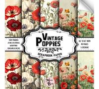 Vintage Poppies Scrapbook Paper: Double Sided Sheets | Floral Pattern for Collage, Wrapping, Origami, and Various DIY Craft Projects | 8.5" x 8.5" (21.59 x 21.59 cm)