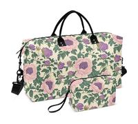 Vintage Poppy Flowers Green Leaves Retro Pernottamento Viaggio Duffel Bag Grande Carry On Aeroporto Bag Sport Duffel Borse con Toiletry Bag per Viaggi di Lavoro multifunzionale bolso de para