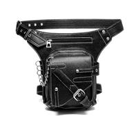 Vintage PU Leather Motorcycle Drop-Leg Bag, Tactical Thigh/Waist Pack with Chain & Adjustable Rivet Hip Pouch for Biker Mani libere