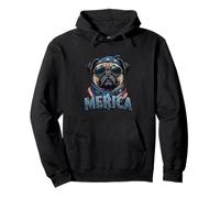 Vintage Pug 4 luglio Merica Felpa con Cappuccio