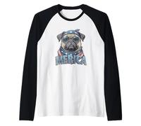 Vintage Pug 4 luglio Merica Maglia con Maniche Raglan