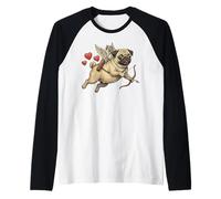 Vintage Pug Cupido Cane Volante con Arco e Freccia Cuori Maglia con Maniche Raglan