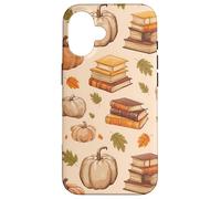 Vintage Pumpkin Fall Leaves and Books Bookworm Bookish Custodia per iPhone 16