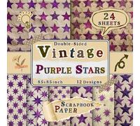 Vintage Purple Stars Scrapbook Paper: 24 Double-Sided Sheets with 12 Celestial Designs for Card Making, Origami, Scrapbooking, Wrapping & Journaling