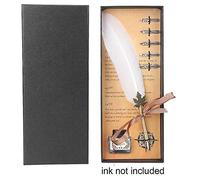 Vintage Quill Pen Set Retro Metal Tube Stainless Steel Nibs Dip Ink Writing Feather Pen for Calligraphy Practice Student Gift Stationery Box White Black Dark Green Brown Red (White)