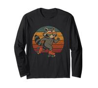 Vintage Raccoon Retro on Roller Skates Maglia a Manica