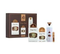 Vintage Radio Gift Set Lattafa, EDP 100 ml + Mini Profumo 20 ml + Deodorante 200 ml + Atomizzatore Ricaricabile - Fragranza Araba Unisex Legnata con Lavanda, Bergamotto e Sandalo (Vintage Radio Gift
