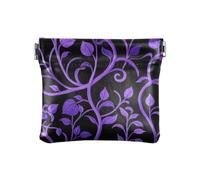 Vintage Rattan Leaf Print Viola Donne In Pelle Moneta Cambia Borsa Portatile Mini Trucco Borsa per Le Donne, Vintage rattan foglia stampa viola, 1 size, Stampa artistica