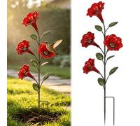 Vintage Red Flower Hummingbird Feeder Garden Stake, 4 Feeding Stations with Removable Clear Nectar Tubes, 31.5-Inch Metal Garden Ornaments for Beds,Borders and Large Planters