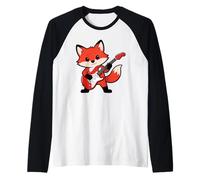 Vintage Red Fox Punk Music Playing Guitar Maglia con Maniche Raglan