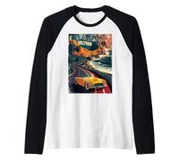 Vintage Retro Auto Autostrada California West Coast Traveler LA Maglia con Maniche Raglan