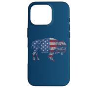 Vintage Retro Bison American Flag Buffalo Simple Custodia per iPhone 16 Pro