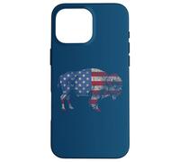 Vintage Retro Bison American Flag Buffalo Simple Custodia per iPhone 16 Pro Max