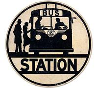 Vintage Retro Bus Station Stop Public Transportation Metal Sign Wall Decor 30,5 cm di diametro