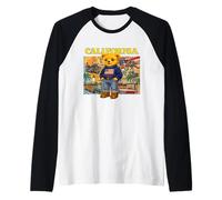 Vintage Retro California Teddy Bear Stories with USA Flag Maglia con Maniche Raglan