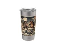 Vintage Retro Gatto Vs Mostro Trex Giapponese Giappone Ukiyo-e Arte Bicchiere termico in acciaio inox doppia parete